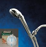 風呂用浄水器セット/シャワーヘッド塩素除去/5段階水流切替(クロムメッキ)+風呂ボール