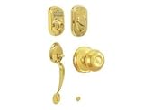 Schlage fe285-ply-be365 – 505-fla明るい真鍮ライフタイム仕上げPlymouthキーパッドHandleset with Flairレバー