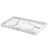 小物トレイ Luxspire 化粧台トレー 洗面台 洗面所/浴室/お風呂/キッチン用 収納トレー サイズ：25.5*15.5*2.0cm 樹脂製 防水 引っかき防止 洗いやすい スペース節約 トレイティッシュ キャンドル アクセサリー 化粧品 タオル 植物など 小物入れ 砂吹き White Marble