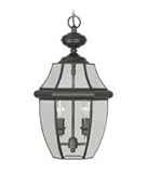 Livex Lighting 2255-04 Monterey 2 Light Outdoor Black Finish Solid Brass Hanging Lantern with Clear 