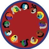 Joy Carpets Kid Essentials Early Childhood Round Joyful Faces Rug Red 7'7 [並行輸入品]
