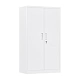 GangMei スチール書庫 鍵付きキャビネット 4段 A4対応 両開き 可動棚付き 幅80*奥行40*高さ140cm 要組立 ホワイト