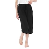 [sionKOBE] 竹レーヨン レディース 7分パンツ (M, ブラック)