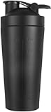 プロテインシェイカー シェーカーボトル ステンレス製 500ml/750ml 大容量 目盛り付き ボール入り 保冷保温 漏れ防止 匂い防止 軽量 持ち運び便利 おしゃれ 人気 多機能 アウトドア スポーツ トレーニング フィットネス 男女兼用 プレゼント ギフト 贈り物 (黑,750ml)