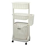 ランドリーバスケット/洗面所収納 【3段】 幅45.3cm ハンドル/サイドポケット/キャスター付き