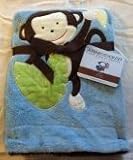 Embroidered Monkey Blue Soft Plush Reversible Blanket by Embroidered Collection