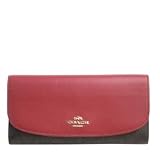 コーチ COACH 財布 長財布 レディース アウトレット PVCコーティングキャンバス×レザー シグネチャー ラグジュアリー チェックブック F57319 IML72 ブラウンxトゥルーレッド コー