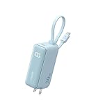 Anker Power Bank (30W, Fusion, Built-In USB-C ケーブル) (5000mAh 22.5W出力モバイルバッテリー搭載 30W出力充電器) / LEDディスプレイ搭載/USB-Cケーブル一体型/コンセント一体型/折りたたみ式プラグ 1台3役 / iPhone 16 / 15 Android iPad その他各種機器対応 (ブルー)