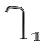 BiaoTeng 洗面台 蛇口 2穴ホール 洗面台 蛇口 2口 ホットおよびコールド真鍮シングルハンドル独立スイッチ 洗面所蛇口混合水栓 2穴 水道 蛇口 2穴 浴室 蛇口 混合栓 水道 蛇口 2穴 シンクの蛇口 蛇口 2つ穴 グレー