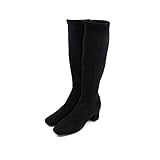 [Vivian] 5.5cmヒール スクエアトゥ ストレッチ ロング ブーツ V6273AW ブラックスエード L(24.0-24.5)