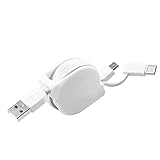 SGJK USB Type Cケーブル 巻き取り充電ケーブル タイプC/マイクロUSB 超高耐久 3.0A急速充電 480Mbps高速データ転送 USB A to USB C リールタイプの充電コード oppo/Galaxy/Sony/Android/type-cとMicroスマートフォン電子機器対応 ホワイト 1M