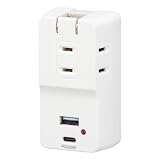 オーム(OHM) 電源タップ 3個口 USBポート付き Type-A Type-C PD対応 20W 急速充電 モバイルUSBタップ 雷ガード HS-A3U1C1KE-W 00-7086 オーム電機