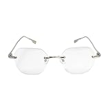 リムレス ブルーライトカットメガネ 縁なし 度なし 超軽量 TR90 フレーム PCメガネ UVカット パソコン用 視力保護 ウェリントン型 伊達 男女兼用 シルバー