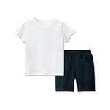 [Mmlnrc] 体操服 小学生 上下組【半袖Ｔシャツ+ショートパンツ】綿100％ 体操着 キッズ tシャツ クォーターパンツ 透けにくい 体育着 吸汗速乾 スポーツウェア 男の子 女の子 スクール 夏服 幼稚園 小学生 運動会 男女兼用 白 黒 (白&紺, 140)