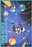 Joy Carpets Kid Essentials Language & Literacy Blast Off With A Good Book Rug, Multicolored, 5'4 x 7