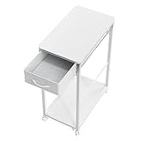 DEWEL サイドワゴン pcワゴン キャスター付き パソコンワゴン cpuワゴン 引き出し付き デスクワゴン パソコン収納 木製 デスクサイドワゴン 収納棚 オフィス収納 (White)