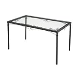 強化ガラスダイニングテーブル 幅141cm スチールフレーム アジャスター付き アンティーク調