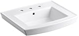 KOHLER K-2358-8-0 Archer Pedestal Bathroom Sink Basin with 8-Inch Centers, White [並行輸入品]