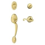 Schlage f60-ply-505-fla明るい真鍮ライフタイム仕上げPlymouthハンドルSet with Flairハンドル