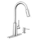 Moen 87066 Pullout Spray High-Arc Kitchen Faucet with Soap Dispenser from the Nori Collection, Chrom