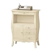 電話/ファックス台 【コモ】 木製(マホガニー) 引き出し付き アンティーク調 猫足 ホワイト(白) 【完成品】