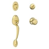 Schlage f60-ply-505-geo明るい真鍮ライフタイム仕上げPlymouthハンドルSet with Georgianハンドル