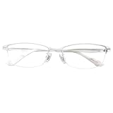 [Megane Style] スーパーブルーライトカットメガネ HEV94%カット UV99%カット スクエア ハーフリム ナイロール メタルフレーム メンズ 男性 ブルーライトカット メガネ 眼鏡 紫外線カット UVカット 伊達メガネ 度なし ビジネス フォーマル (ホワイト)