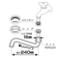 三栄水栓 【吐水口の下にスペースが出来るパイプ】上向自在パイプ 長さ240mm PA17J-61X2-16