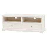 ローボード(テレビ台/テレビボード) 木製/桐 【幅110cm】 棚/引き出し付き シャビーシック MTV-8321AW アンティークホワイト(白)【代引不可】