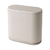 【簡易防臭】 ゴミ箱 10L スリム 蓋付き ワンタッチ開閉 プッシュ式 台座付き 転倒防止 二重構造 切り口付 2分別可 持ち手付 分別 スリム 中身が見えないゴミ箱 袋が見えない ダストボックス 防臭 キッチン トイレ リビング 洗面所 おむつ 生ごみ ペット 34×32×16cm グレージュ [SUNGRAN]