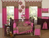 Cheetah Animal print Pink and Brown Baby Girl Bedding 9pc Crib Set by Sweet Jojo Designs