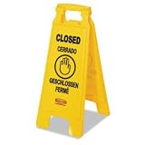 Rubbermaid Commercial Prod 611278yel多言語" Closed "サイン、両面、プラスチック、11 W x 1.5d X 26h、イエロー