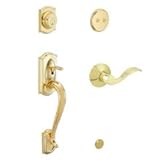 Schlage f93-cam-505-acc明るい真鍮ライフタイム仕上げCamelotダミーHandleset withアクセントレバー