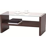 リビングテーブル 強化ガラス製(ガラス天板) 棚収納付き HAB-621BR ブラウン