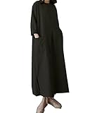 [KKAERDIYA] レディースファッション リネンを楽しむ、ロングシンプルワンピース (ブラック)