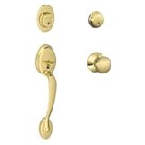 Schlage f62-ply-505-ply明るい真鍮ライフタイム仕上げPlymouthダブル円柱Handleset with Plymouthノブ