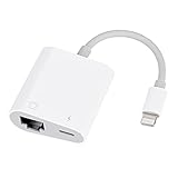Lightning - イーサネットアダプター、[Apple MFi認証済み] 2イン1 RJ45イーサネットLANネットワークアダプター 電話用充電ポート付き Pad 10/100Mbps 高速、プラグアンドプレイ。