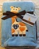 Embroidered "Giraffe" Blue Soft Plush Reversible Blanket by SL [並行輸入品]