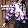 （パーカー）アンジ ZIPパーカー （BIG)猫 猫柄 ネコ ねこ 原宿系 パープル マーブル タイダイ 宇宙柄 幾何学 ロゴ　ACDC
