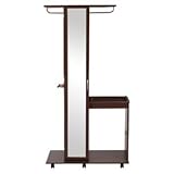 ミラー付きハンガーラック＆スラックスハンガーワゴン　ダークブラウン色　JO-0027