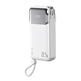明誠 モバイルバッテリー 大容量 10000mAh 37Wh コンセント一体型【2本ケーブル内蔵&PD22.5W急速充電】Type-C出入力ポート PD20W対応 USB-A出力ポート 4台同時充電 LCD残量表示 折りたたみ式プラグ ACアダプター スマホ充電器 iPhone/iPad/Android各種対応（ホワイト）