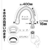 三栄水栓 【吐水口がラセン状の蛇口パイプ】 ベンリー直パイプ 長さ400mm PA286A-76X4-16