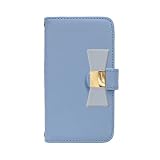 anve らくらくスマートフォン F-52B 対応 ケース 手帳 タイプ スマートフォンケース カードポケット あり 革 カラフル らくらくスマートフォン用 (N6.グリーン×スカイブルーリボン) best_color-001-ribbon_6