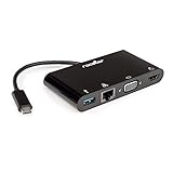 Rocstor USB-C マルチポートアダプター - ブラック HDMI 4K/VGA/GBE/USB 3.0ポート メス