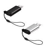 USB変換アダプター Type-C to Micro データ転送＆充電用 ストラップ付き 2個入り（黒+銀）