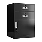 QD-BYM デスクワゴン オフィスワゴン 鍵付き 組立不要 スチール製 完成品 キャビネット サイドワゴン 袖机 デスクサイド 耐荷重200kg 2段引き出し ブラック 高さ65*幅44*奥行39cm