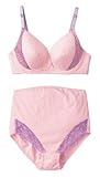 Angeliebe エンジェリーベ マタニティ インナー 授乳 兼用 ブラ ＋ マタニティ ショーツ 下着 ブラジャー パンツ 産前 産後 L字型ワイヤー 授乳ブラ F80 ピンク