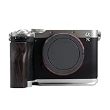 Sony 用 A7C2 A7CII A7CR 専用 カメラウッドグリップ 高級檀木材 木製ハンドル メタルベース L型グリップ ハンドメイド カメラケージ 電池交換可能 (A-ブラック+ホワイト)