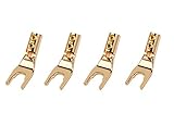 WYVERN AUDIO【HIFI 銅製 Yラグ端子 ／ 4本1組or8本1組】 L型 ソルダーレス スペードプラグ(Yラグプラグ) 金メッキ ケーブル差込口径4.2mm (4個セット, ゴールド)