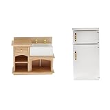 freneci 1:12スケールドールハウスミニチュア家具バスルームキッチン木製ハンドシンクと冷蔵庫モデルのおもちゃ